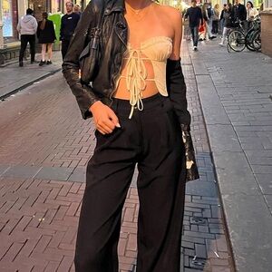 Urban Outfitters Cream Corset Top with Ruffle Detailing